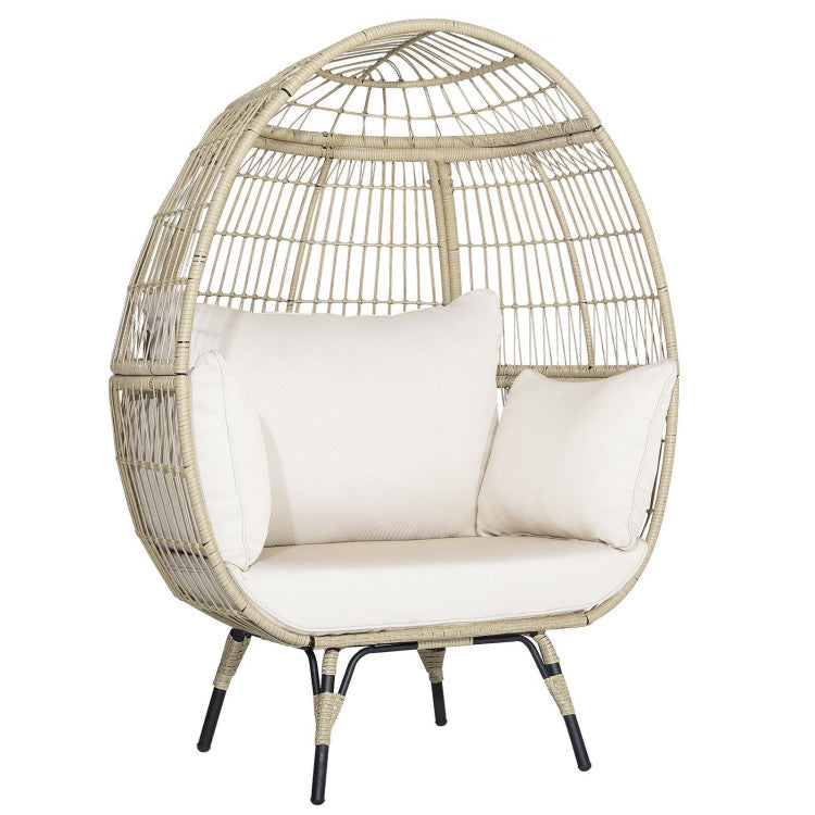 Oversized Egg Chair Patio Rattan Hanging Chair Outdoor Wicker Lounge Chair with Thickened Cushions