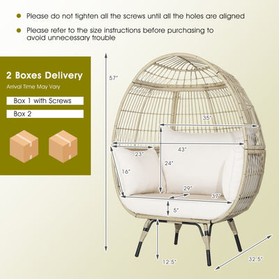 Oversized Egg Chair Patio Rattan Hanging Chair Outdoor Wicker Lounge Chair with Thickened Cushions