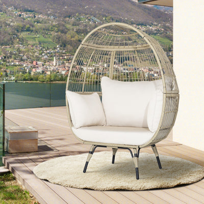 Oversized Egg Chair Patio Rattan Hanging Chair Outdoor Wicker Lounge Chair with Thickened Cushions