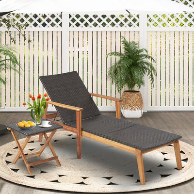 Patio Lounge Chair Outdoor PE Wicker Chaise Recliner with Adjustable Backrest for Poolside Backyard
