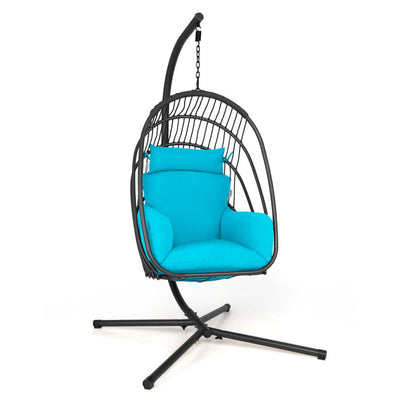Patio Swing Egg Chair Folding Basket Chair Hanging Hammock with Soft Pillow and Cushion