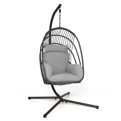 Patio Swing Egg Chair Folding Basket Chair Hanging Hammock with Soft Pillow and Cushion