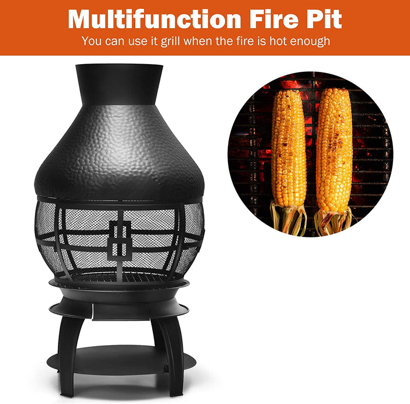 Patio Wood Burning Chiminea Heavy Duty Fireplace Chimenea Wooden Fire Pit with Fire Poker and Premium Rain Cap