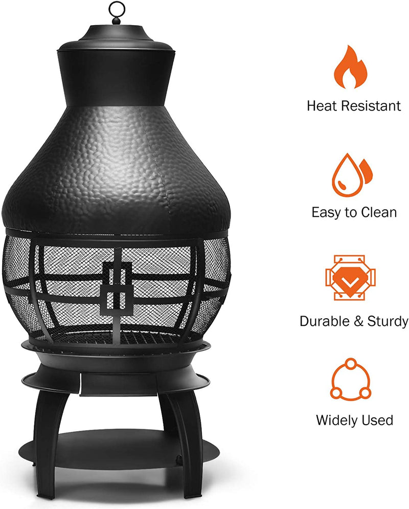 Patio Wood Burning Chiminea Heavy Duty Fireplace Chimenea Wooden Fire Pit with Fire Poker and Premium Rain Cap