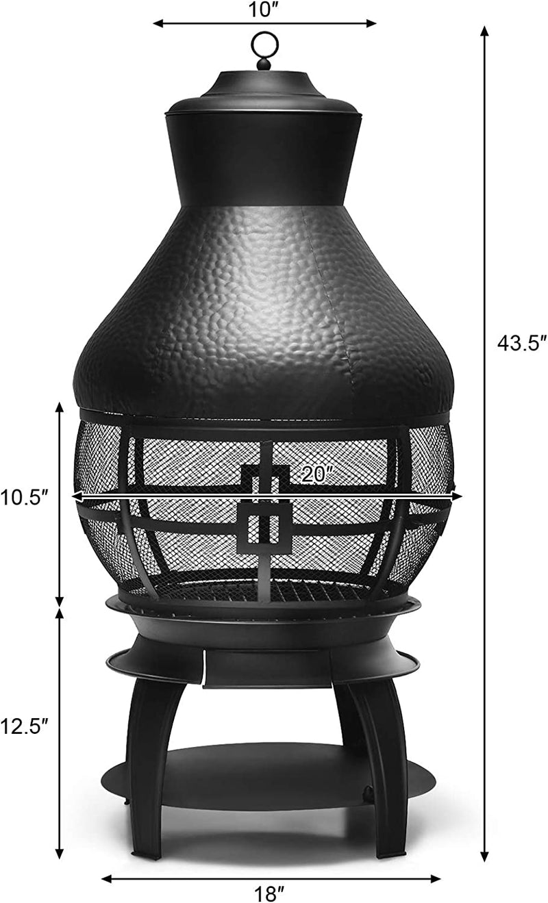 Patio Wood Burning Chiminea Heavy Duty Fireplace Chimenea Wooden Fire Pit with Fire Poker and Premium Rain Cap