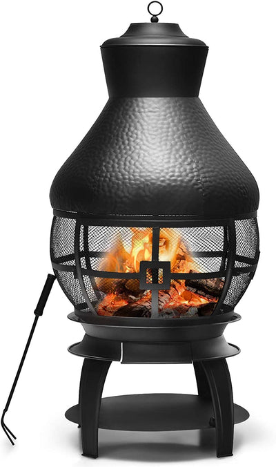 Patio Wood Burning Chiminea Heavy Duty Fireplace Chimenea Wooden Fire Pit with Fire Poker and Premium Rain Cap