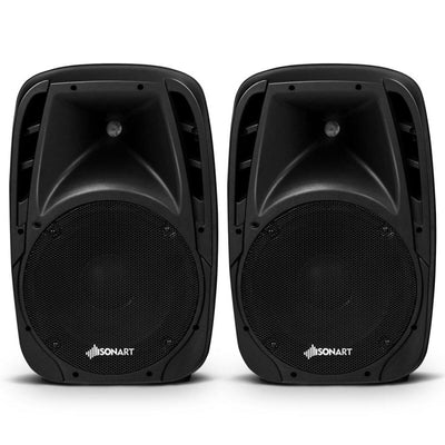 Portable 1600W Dual Powered PA Speaker System Combo Set Sonart All-in-one Speaker Set with Remote Control 2 Speaker Stands