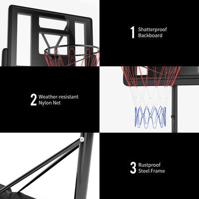 Portable Basketball Hoop Height Adjustable Shatterproof PVC Backboard with Wheels and 2 Nets
