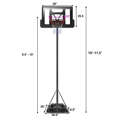 Portable Basketball Hoop Height Adjustable Shatterproof PVC Backboard with Wheels and 2 Nets