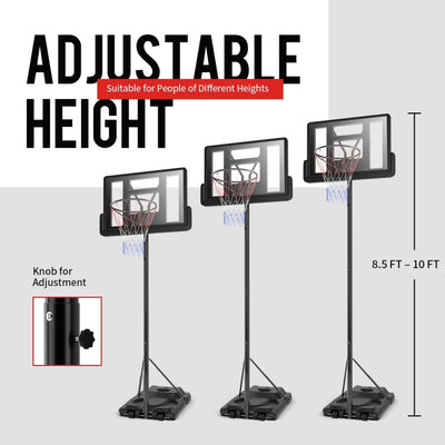 Portable Basketball Hoop Height Adjustable Shatterproof PVC Backboard with Wheels and 2 Nets