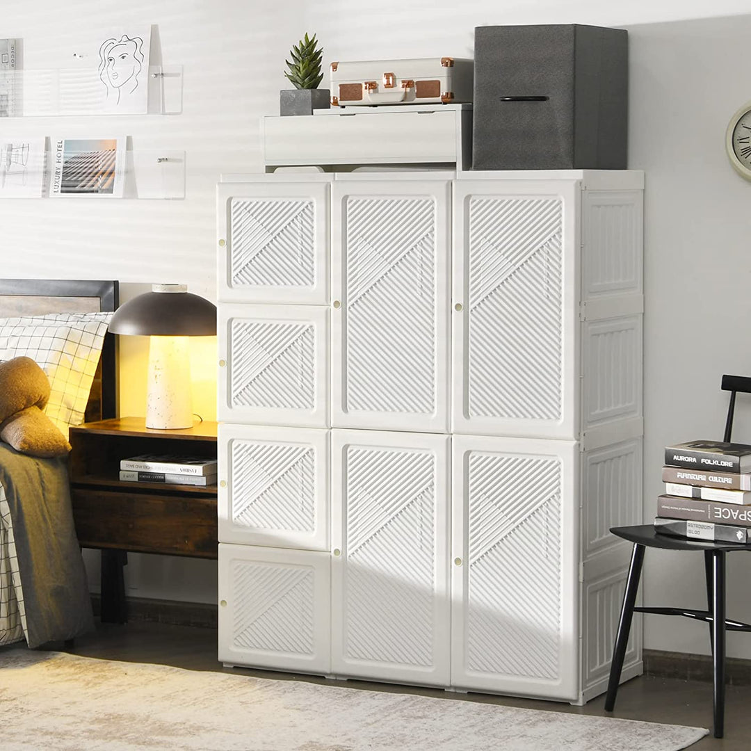 Portable Closet Wardrobe Foldable Clothes Organizer Bedroom Armoire with Cubby Storage and Hanging Rods