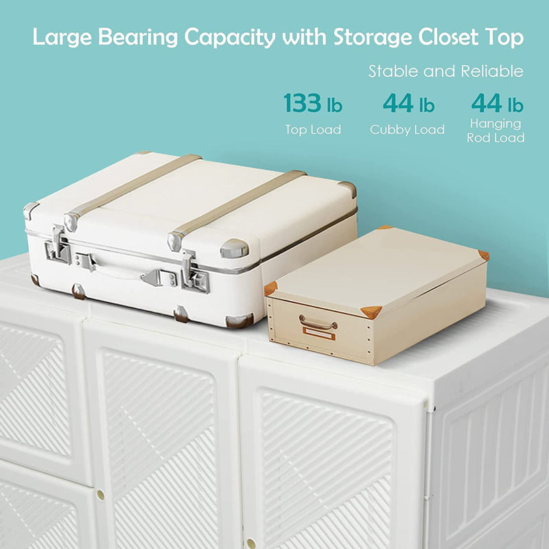 Portable Closet Wardrobe Foldable Clothes Organizer Bedroom Armoire with Cubby Storage and Hanging Rods