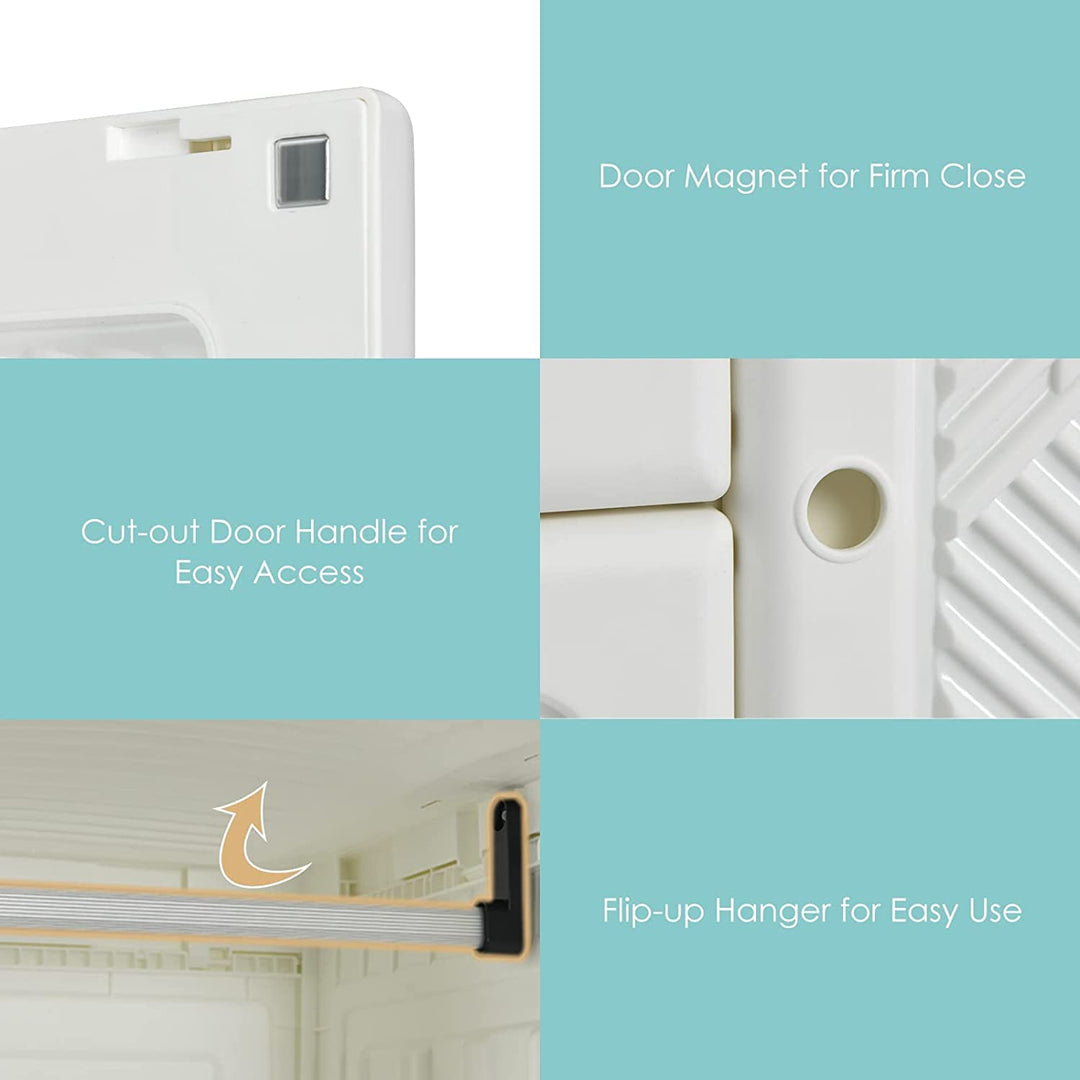 Portable Closet Wardrobe Foldable Clothes Organizer Bedroom Armoire with Cubby Storage and Hanging Rods