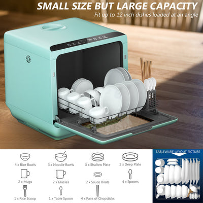 Portable Compact Countertop Dishwasher with Air-dry Function and 5 Washing Programs
