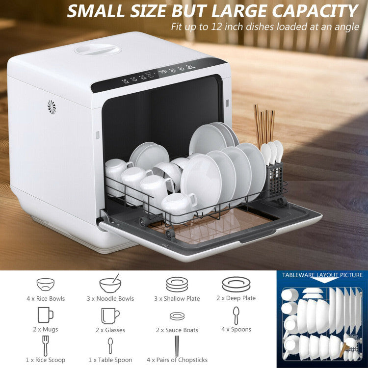 Portable Compact Countertop Dishwasher with Air-dry Function and 5 Washing Programs
