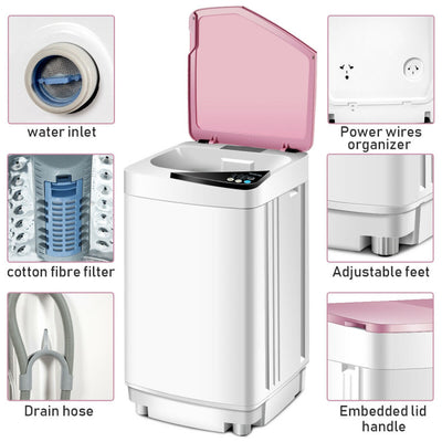 Portable Full-Automatic Washing Machine 7.7lbs Compact Laundry Washer Spin Combo with 6 Programs and Adjustable Feet