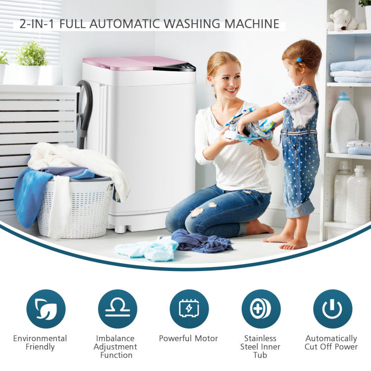 Portable Full-Automatic Washing Machine 7.7lbs Compact Laundry Washer Spin Combo with 6 Programs and Adjustable Feet