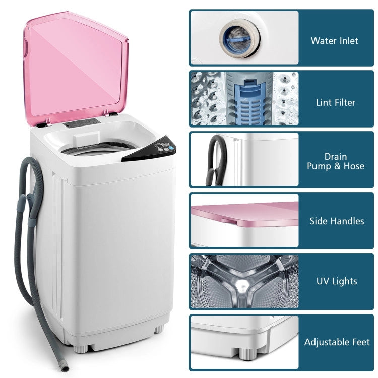 Portable Full-Automatic Washing Machine 7.7lbs Compact Laundry Washer Spin Combo with 6 Programs and Adjustable Feet