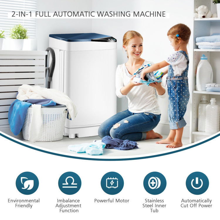 Portable Full-Automatic Washing Machine 7.7lbs Compact Laundry Washer Spin Combo with 6 Programs and Adjustable Feet