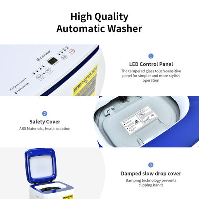 Portable Full Automatic Washing Machine 7.7lbs Compact Washer with 24-Hour Delay Function