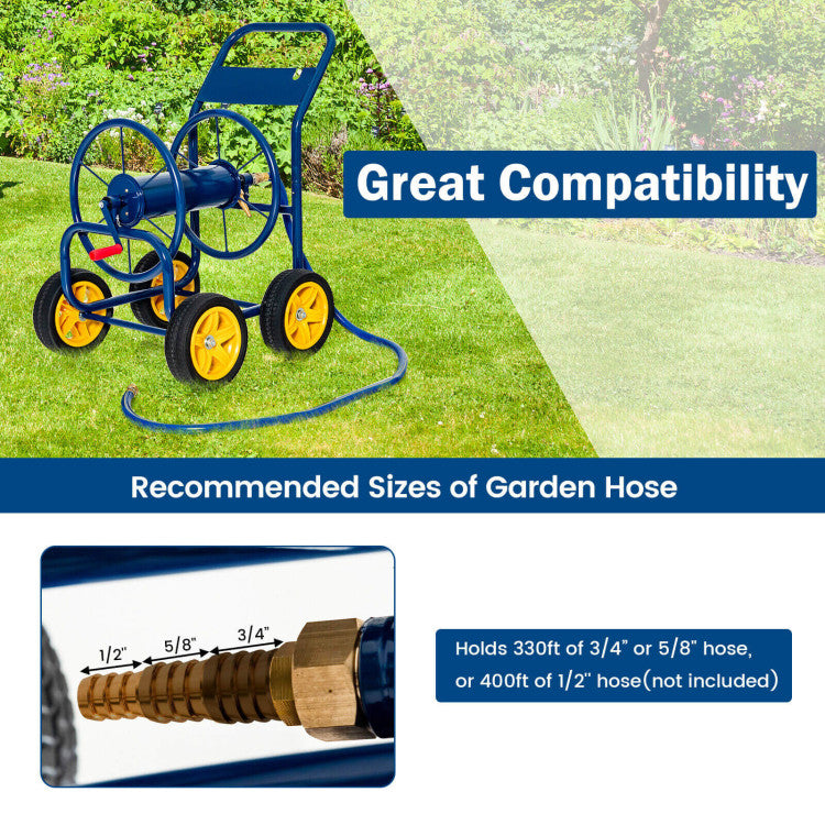 Portable Garden Hose Reel Cart Water Hose Holder with Non-slip Grip and 4 Wheels for Lawn Yard Watering