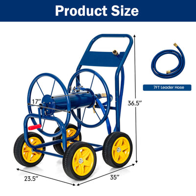 Portable Garden Hose Reel Cart Water Hose Holder with Non-slip Grip and 4 Wheels for Lawn Yard Watering