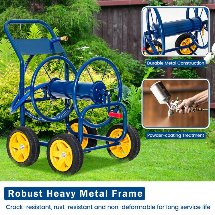 Portable Garden Hose Reel Cart Water Hose Holder with Non-slip Grip and 4 Wheels for Lawn Yard Watering