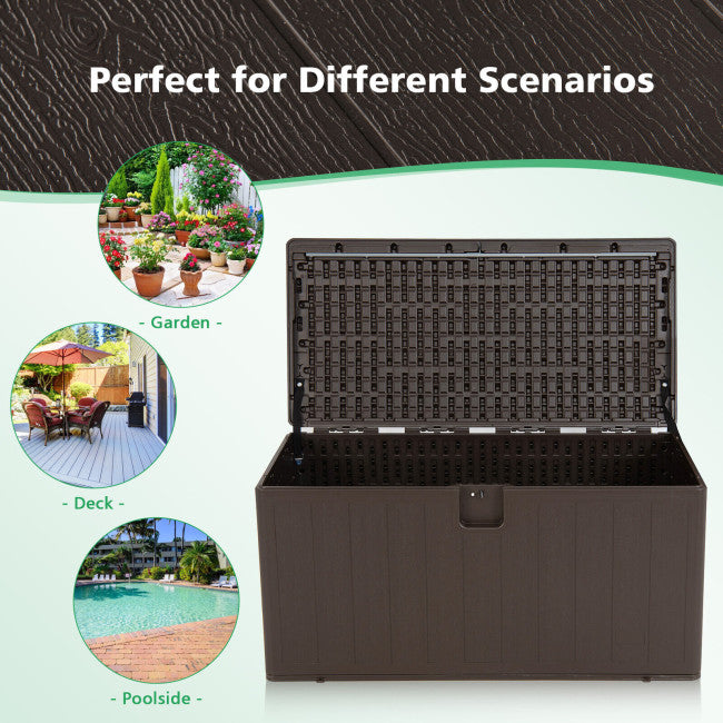 105 Gallon Outdoor Storage Deck Box Weather Resistant Storage Container with Lockable Cover