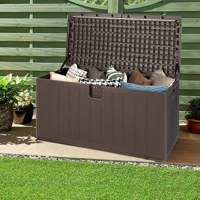 105 Gallon Outdoor Storage Deck Box Weather Resistant Storage Container with Lockable Cover