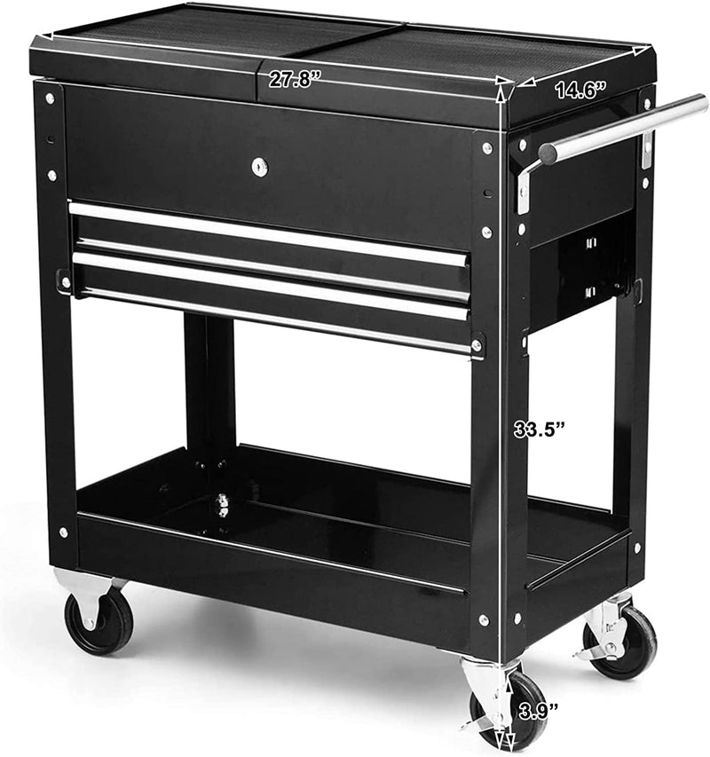 Portable Rolling Tool Cart 2-Drawer Tool Box Storage Cabinet with Wheels for Garage Warehouse