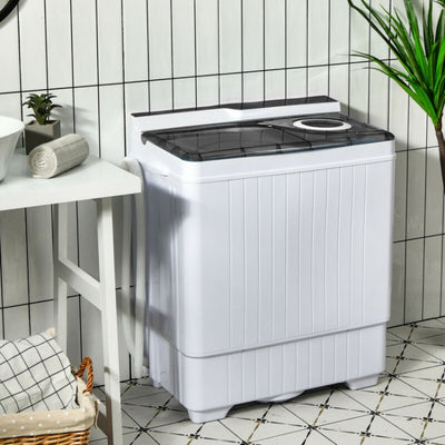 Portable Semi-automatic Twin Tub Washing Machine 26lbs Compact Laundry Washer with Spin Dryer and Built-in Drain Pump for Dorm RV