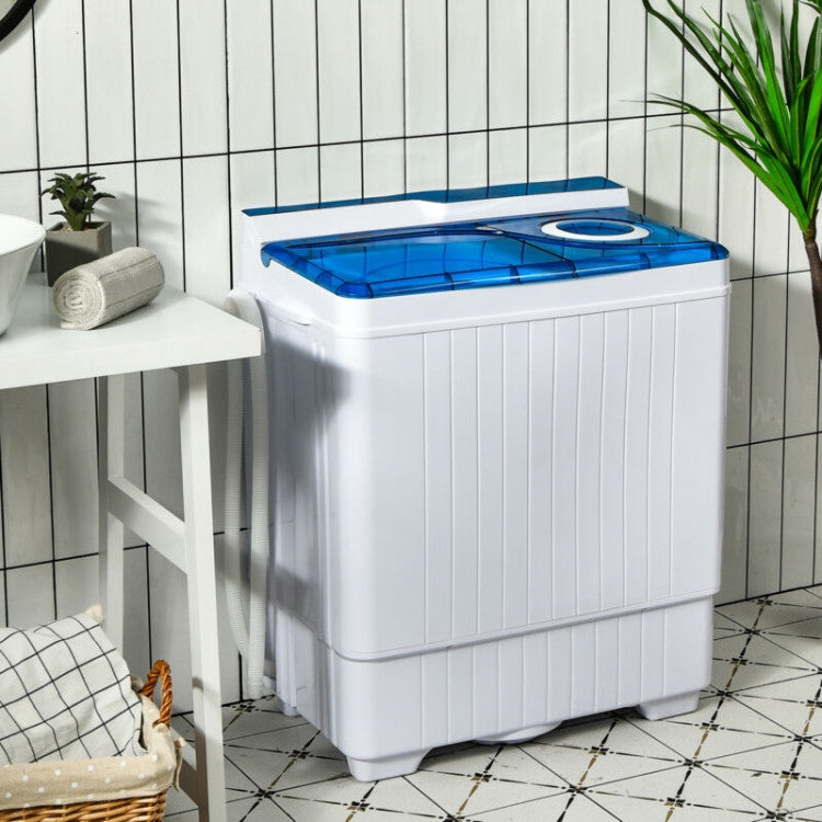 Portable Semi-automatic Twin Tub Washing Machine 26lbs Compact Laundry Washer with Spin Dryer and Built-in Drain Pump for Dorm RV