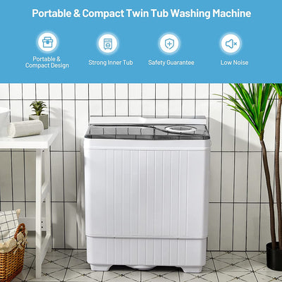 Portable Semi-automatic Twin Tub Washing Machine 26lbs Compact Laundry Washer with Spin Dryer and Built-in Drain Pump for Dorm RV