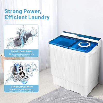 Portable Semi-automatic Twin Tub Washing Machine 26lbs Compact Laundry Washer with Spin Dryer and Built-in Drain Pump for Dorm RV