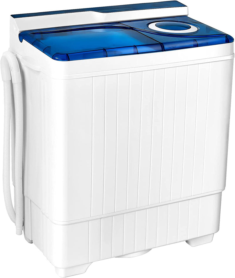 Portable Semi-automatic Twin Tub Washing Machine 26lbs Compact Laundry Washer with Spin Dryer and Built-in Drain Pump for Dorm RV