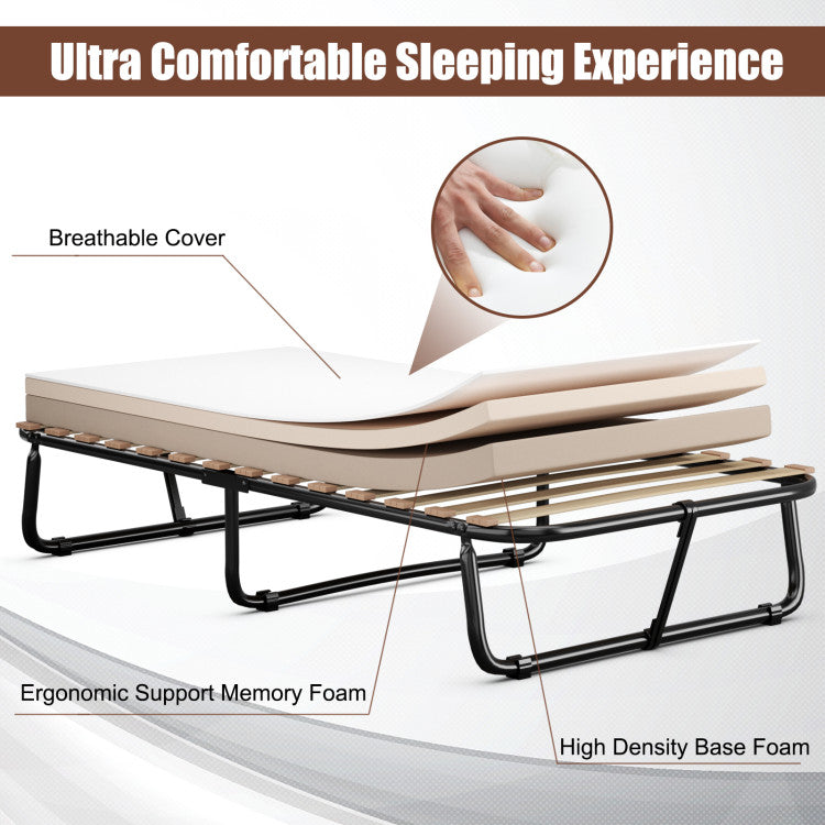 Portable Twin Size Folding Bed Rollaway Guest Sleeper Bed with 4 Inch