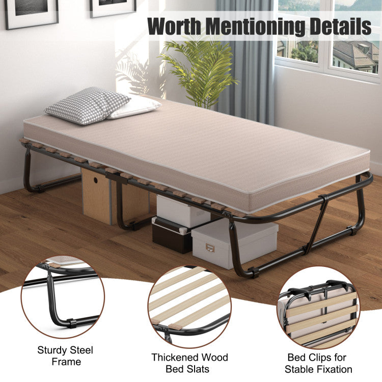 Portable Twin Size Folding Bed Rollaway Guest Sleeper Bed with 4 Inch
