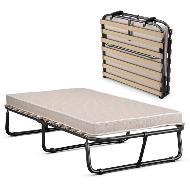 Portable Twin Size Folding Bed Rollaway Guest Sleeper Bed with 4 Inch Memory Foam Mattress Sturdy Metal Frame