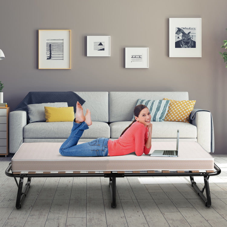 Portable Twin Size Folding Bed Rollaway Guest Sleeper Bed with 4 Inch