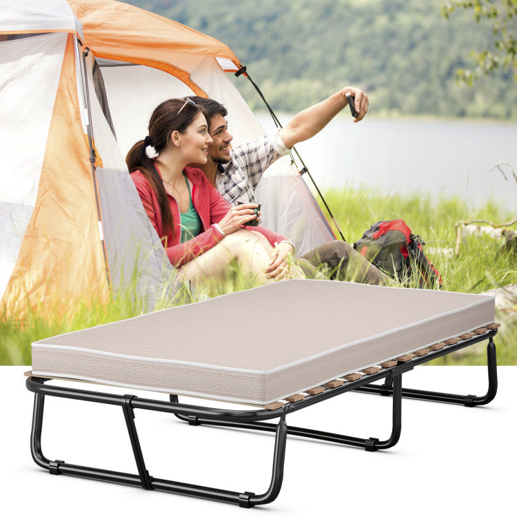 Portable Twin Size Folding Bed Rollaway Guest Sleeper Bed with 4 Inch Memory Foam Mattress Sturdy Metal Frame