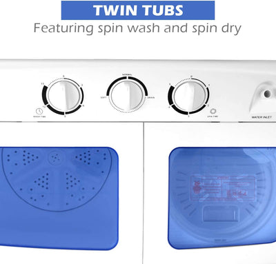 Portable Twin Tub Mini Washing Machine 17.6lbs Compact Washer Spinner Dryer