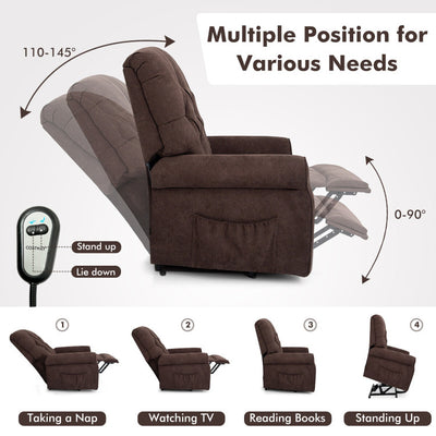 Power Lift Chair Electric Recliner Sofa with Adjustable Backrest Footrest and Side Pocket for Elderly