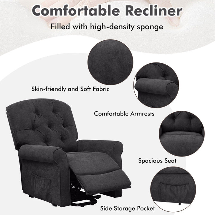 Power Lift Chair Electric Recliner Sofa with Adjustable Backrest Footrest and Side Pocket for Elderly