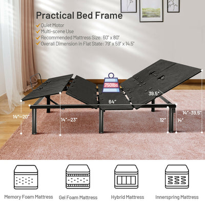 Queen Size Electric Adjustable Bed Base Zero Gravity Bed Frame with Remote and LED Light