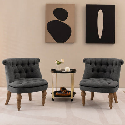 Set of 2 Accent Chair Upholstered Sofa Chair Armless Slipper Chairs Mid-Century Corner Chairs with Tufted Backrests and Beech Wood Legs
