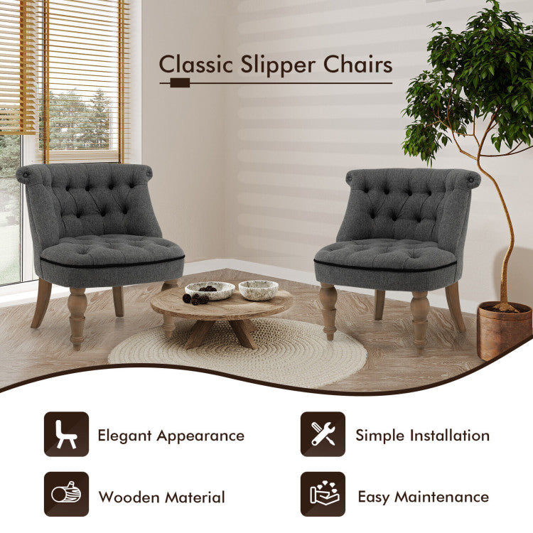 Set of 2 Accent Chair Upholstered Sofa Chair Armless Slipper Chairs Mid-Century Corner Chairs with Tufted Backrests and Beech Wood Legs
