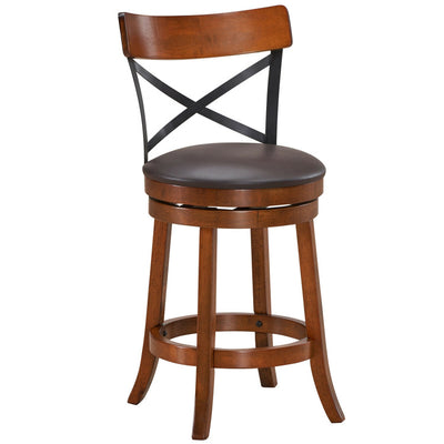 Set of 2 Bar Stools 360-Degree Swivel Solid Wood Dining Chairs with Soft Cushion and Ergonomic Backrest