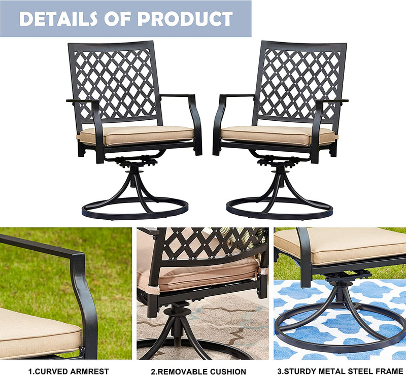 Set of 2 Patio Dining Chairs Outdoor 360° Swivel Rocker Chair Bistro Set with Cushion and Armrest