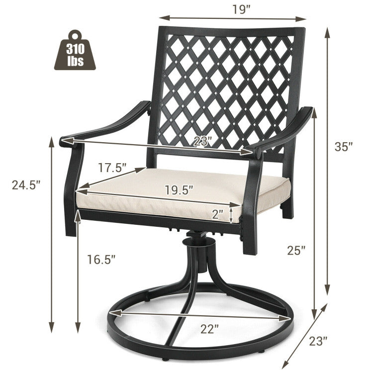 Set of 2 Patio Dining Chairs Outdoor 360° Swivel Rocker Chair Bistro Set with Cushion and Armrest