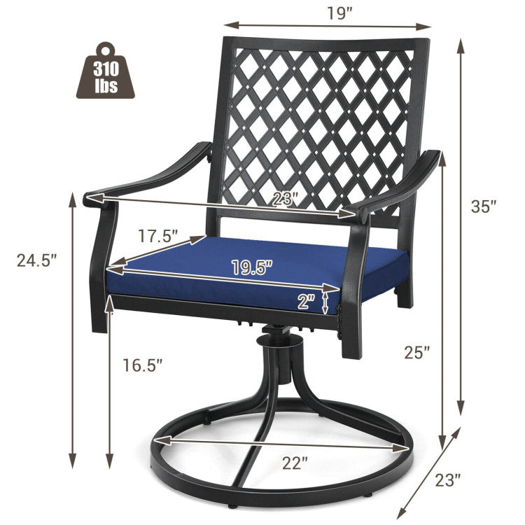 Set of 2 Patio Dining Chairs Outdoor 360° Swivel Rocker Chair Bistro Set with Cushion and Armrest